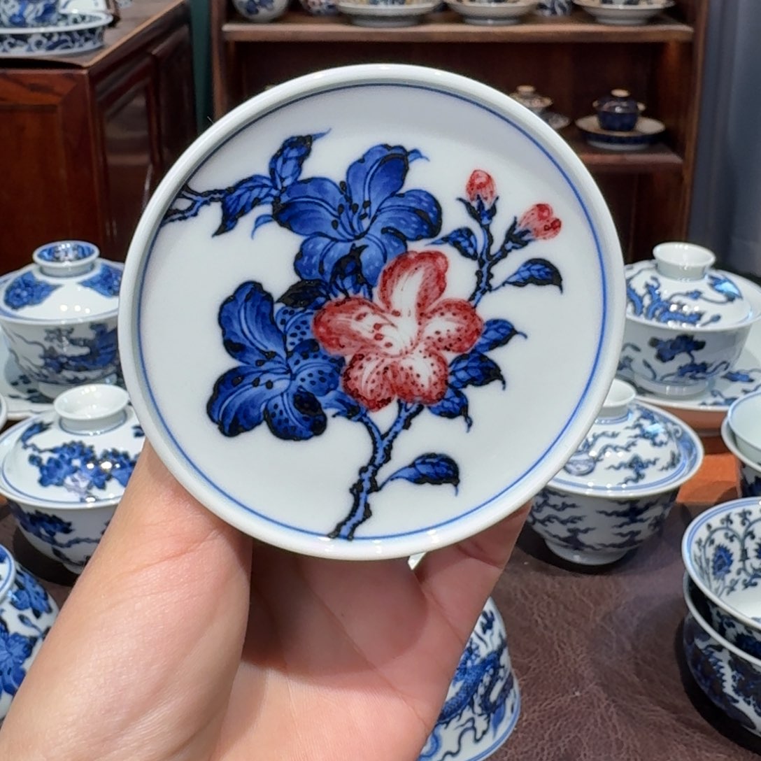 青花雯华堂手绘盖置