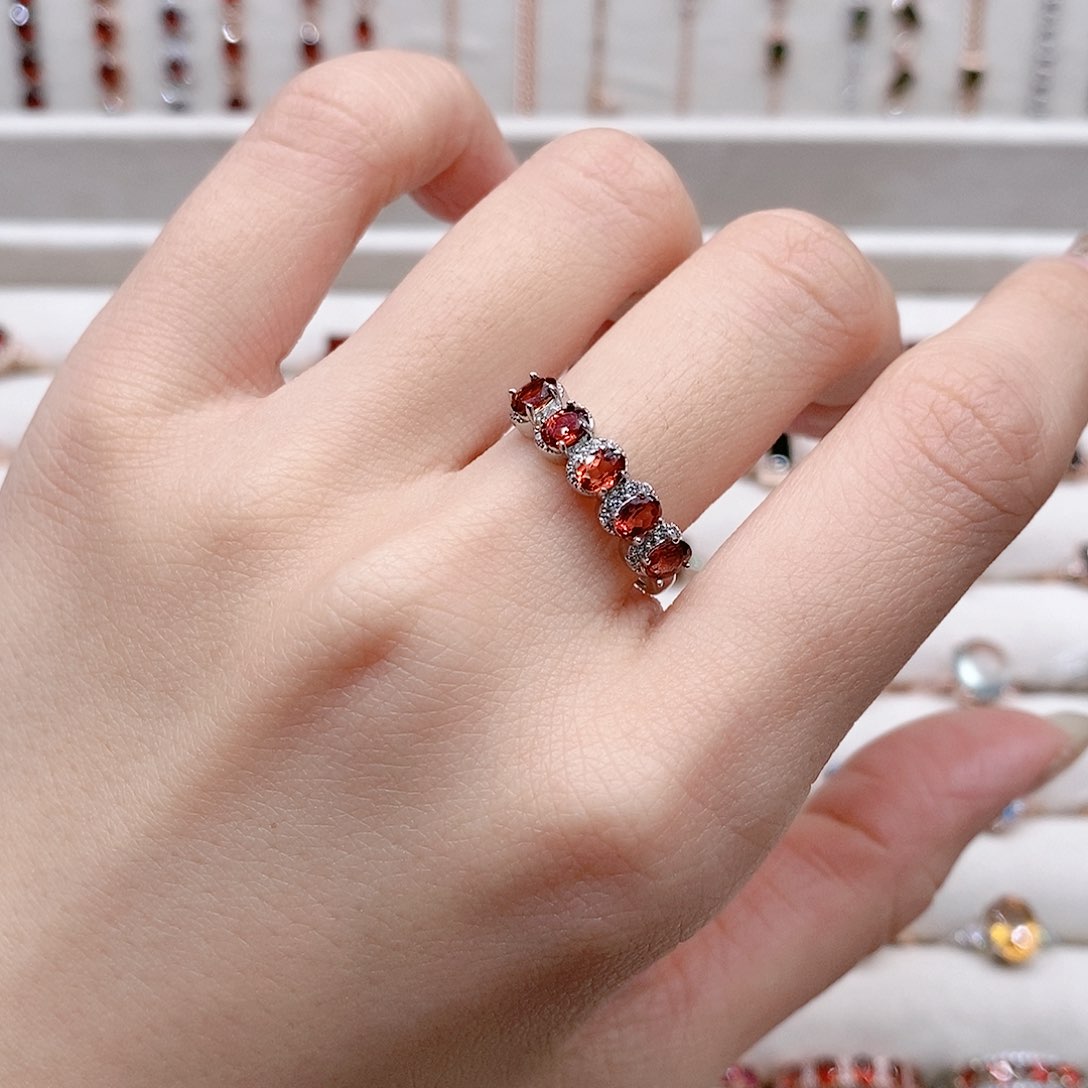 石榴石戒指银S925镶嵌开口
