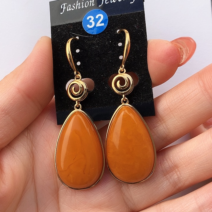 蜜蜡耳饰银S925镶嵌耳饰