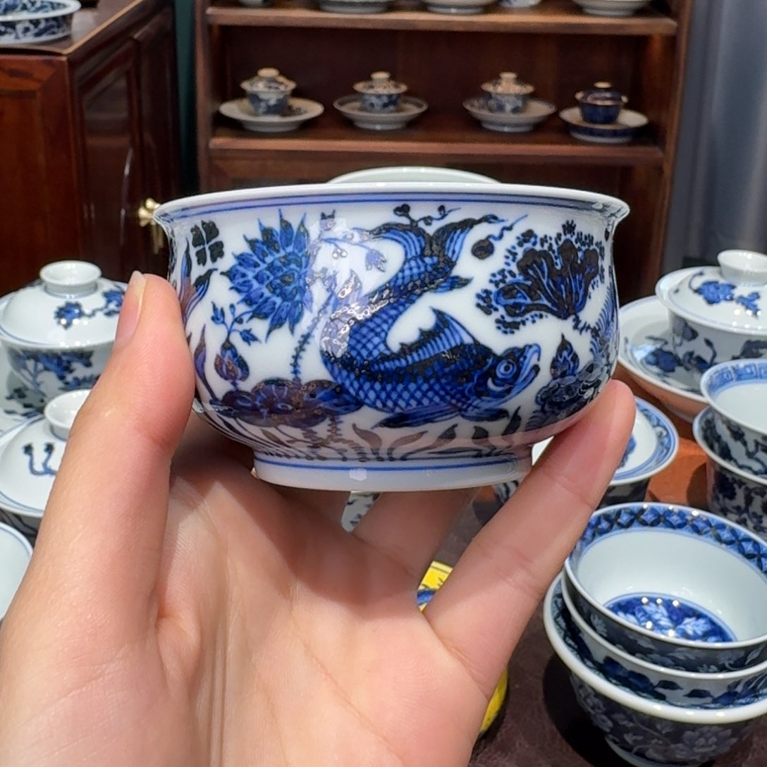 青花雯华堂手绘杯杯