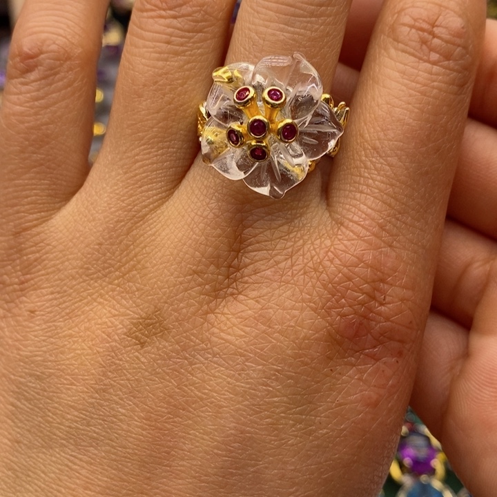 水晶戒指银S925镶嵌天然水晶戒指