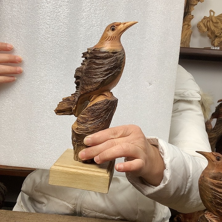 松木爱**源琥珀木小鸟摆件