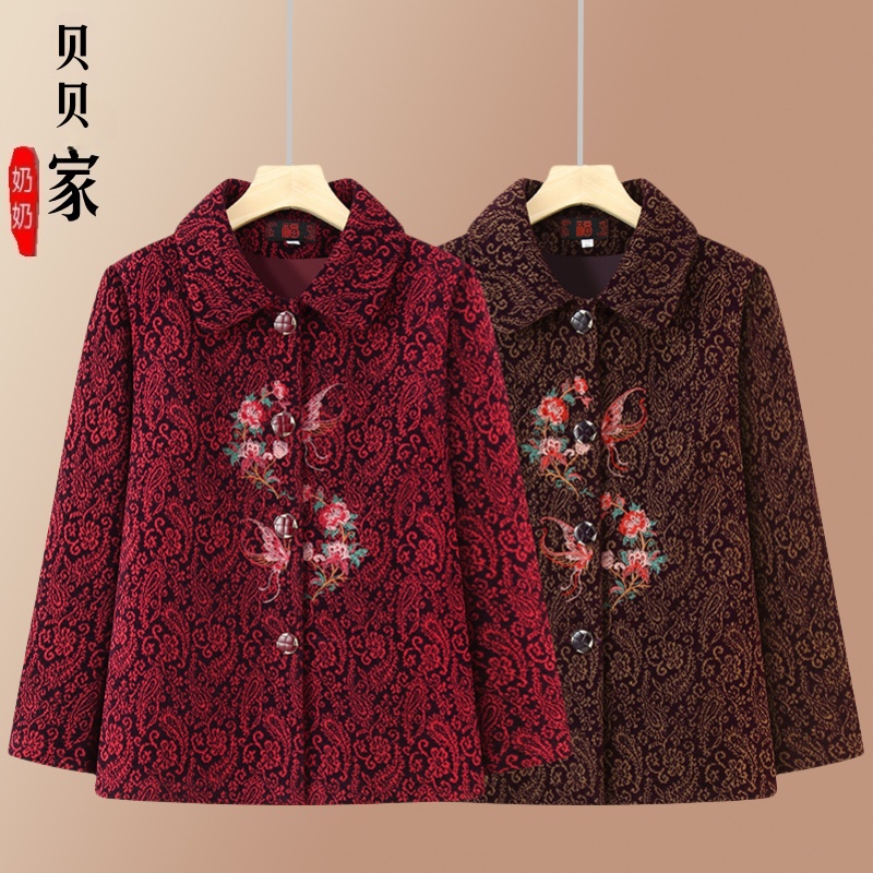 奶奶春秋外套女中老年人翻领上衣妈妈高档新款老人休闲老太太衣服