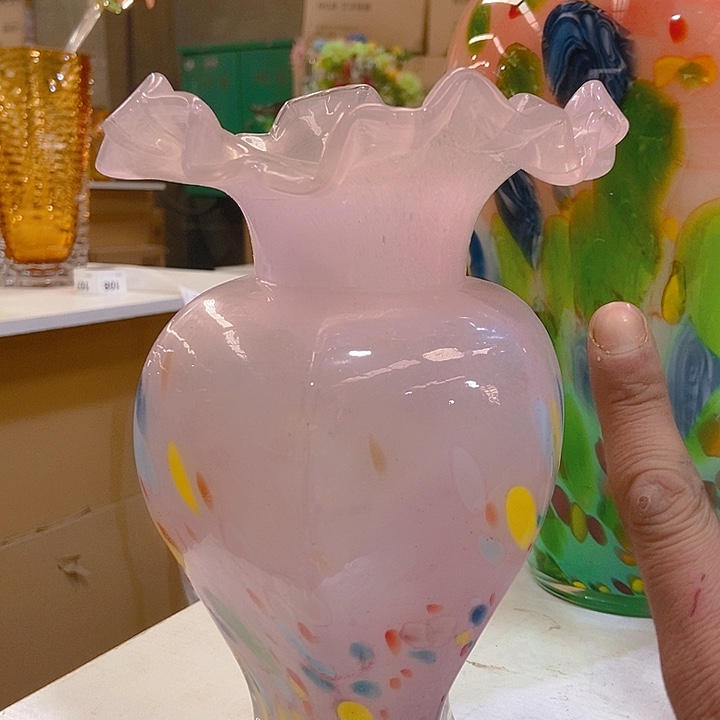 琉璃六棱粉色芬顿花瓶