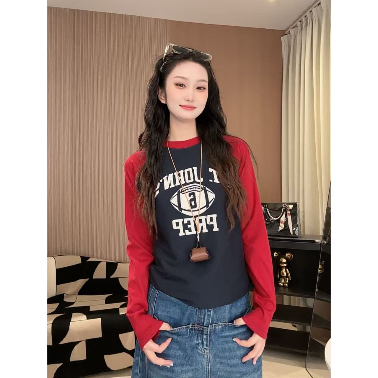 ANGEL HUE-秋冬「美式棒球」慵懒松弛感休闲单里内搭打底长袖10149