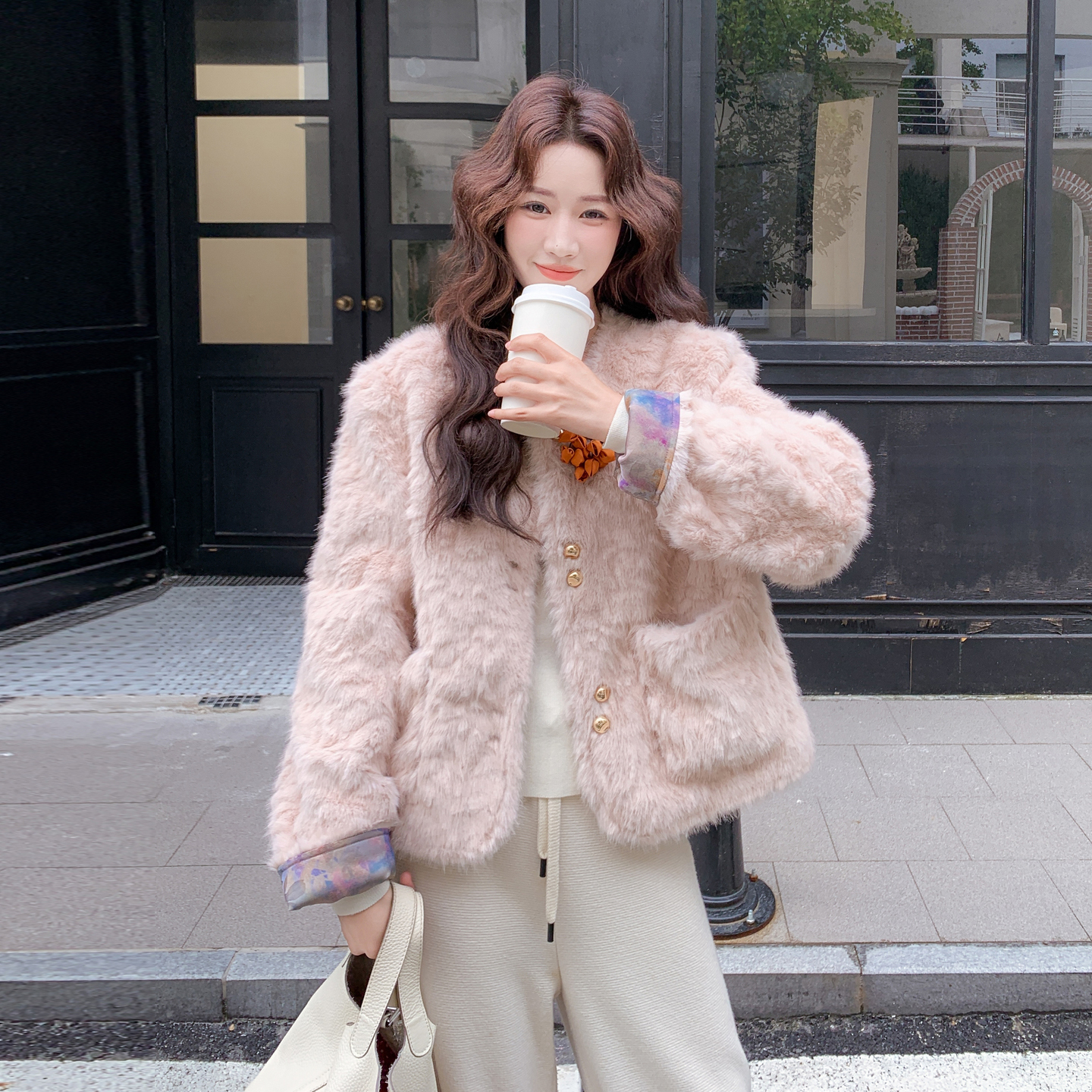 两面穿新中式国风印花毛绒外套女2025冬季新款小个子短款加厚棉服