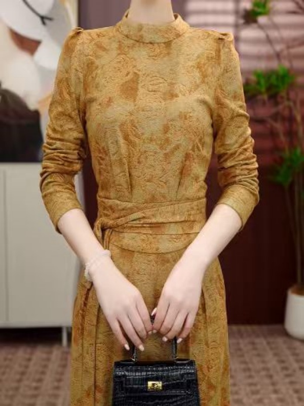 [送腰封]25款专柜金缕繁花减龄收腰连衣裙E-1007