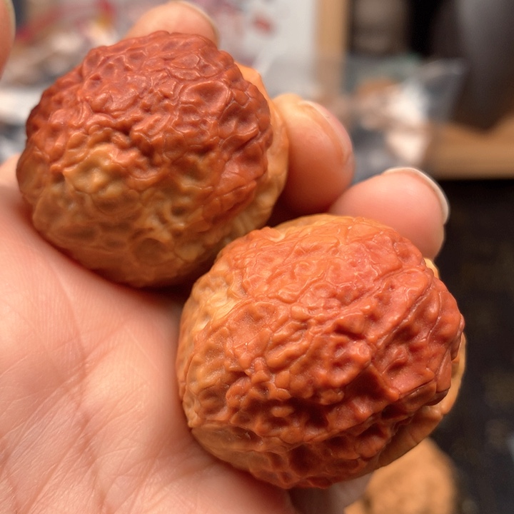 桃核把件七彩二龙戏珠