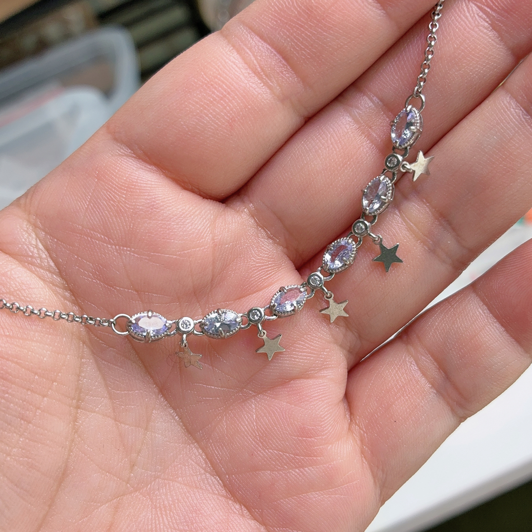 支持复检天然宝石坦桑石手链通体S925银【直播专属处理】