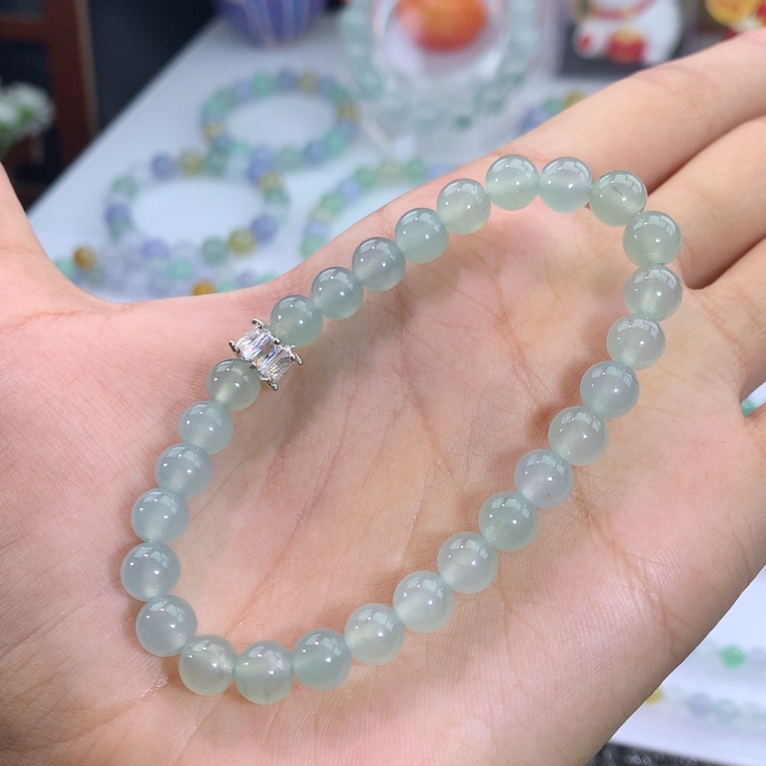 翡翠未镶嵌手链1号 冰晴绿手串