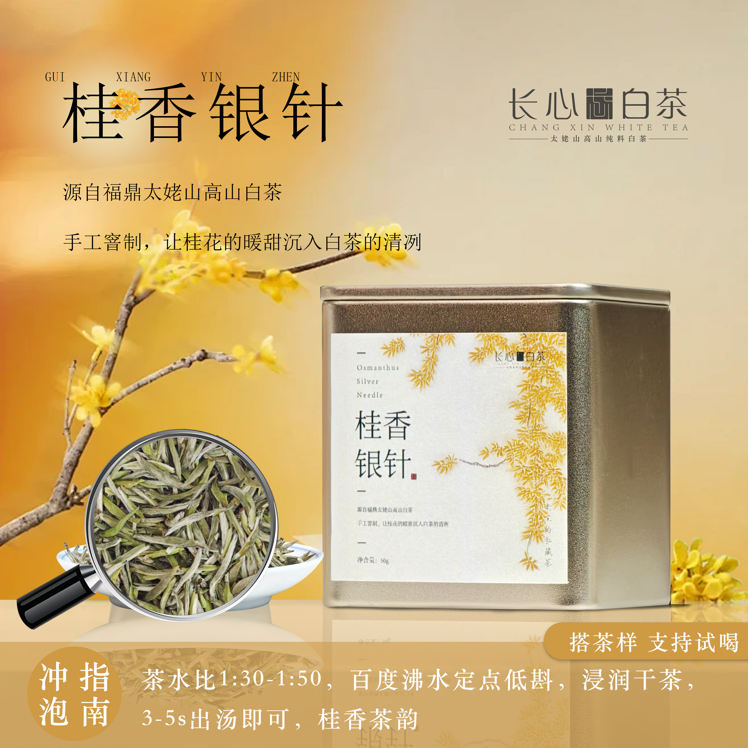 【针桂】2025年首日芽桂花（金桂）白毫银针