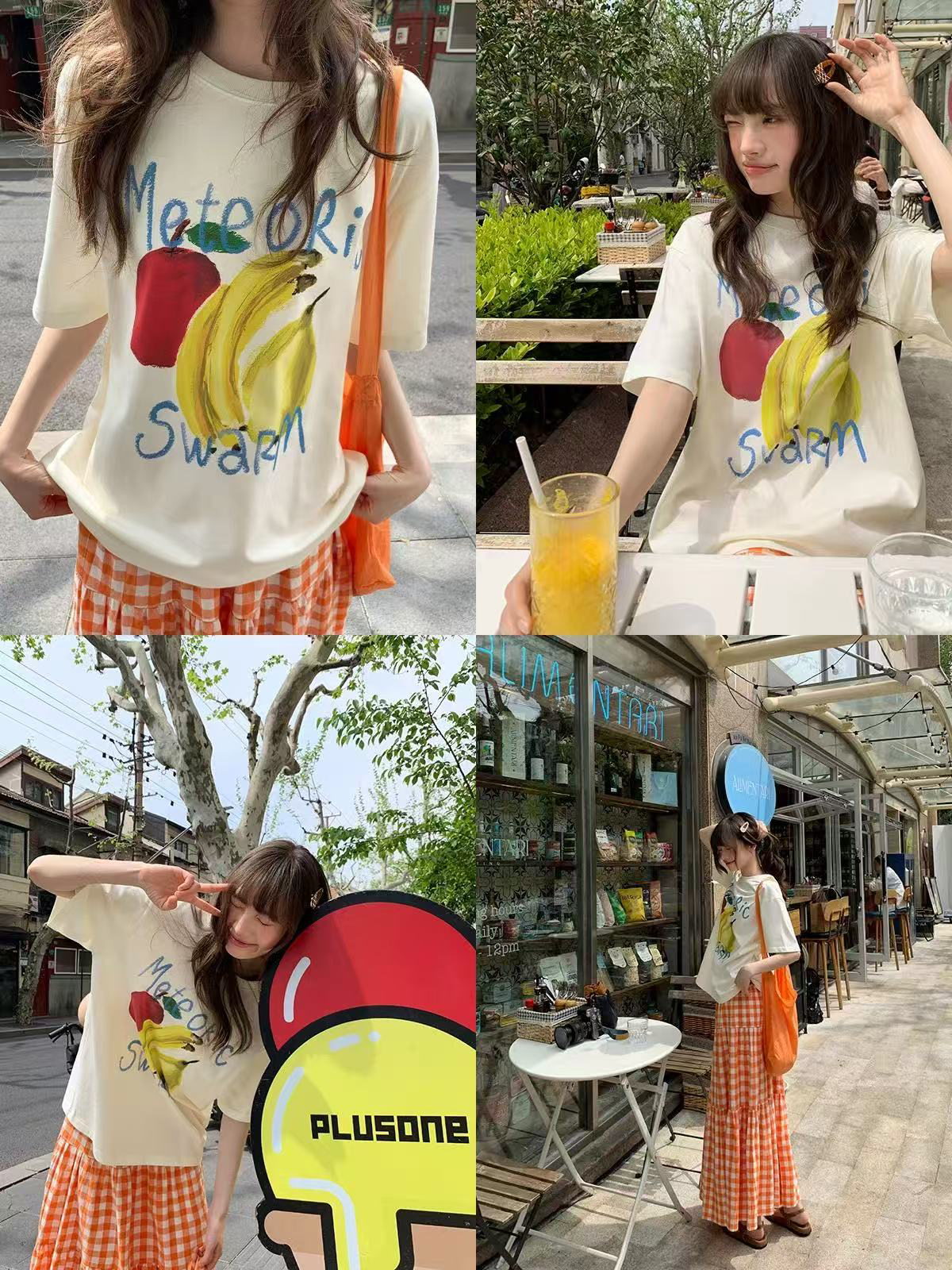 86097 韩系简约夏日水果乐园短袖T（衣长66左右）