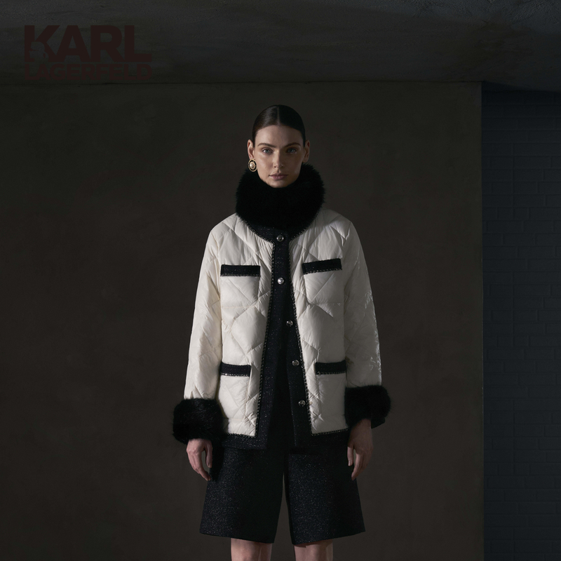 KARL LAGERFELD卡尔拉格斐冬季新款白色花边菱形格M26L4021