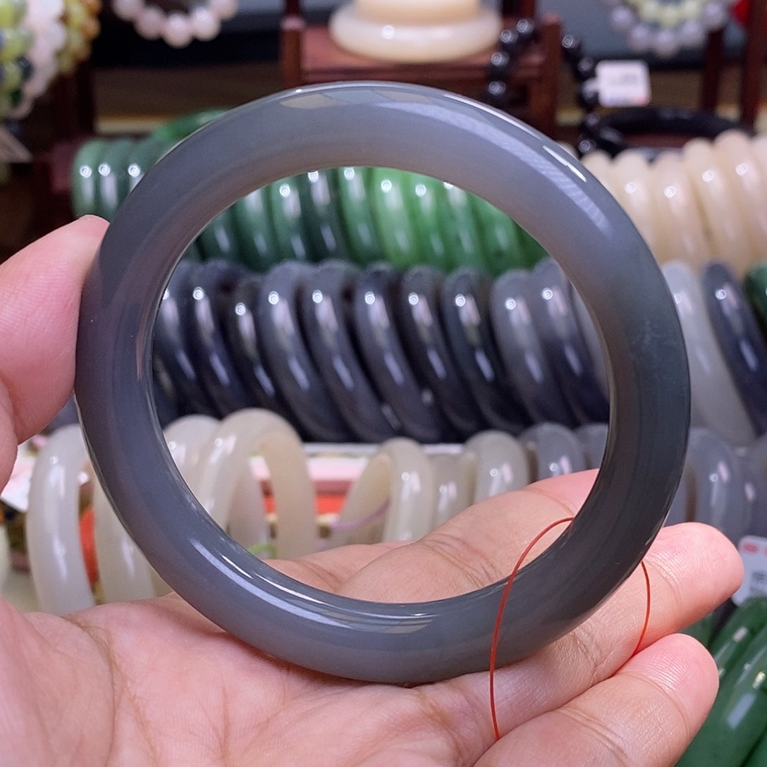 和田玉烟紫浓紫美人条老矿料手镯57未镶嵌