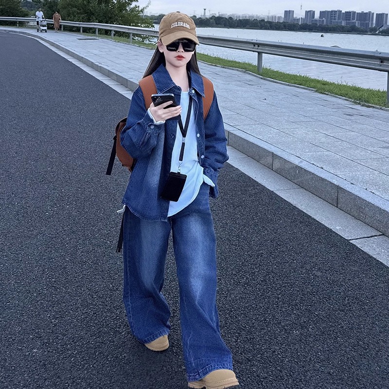 女童牛仔套装2025新款春秋装儿童洋气时髦中大童韩版女孩牛仔外套