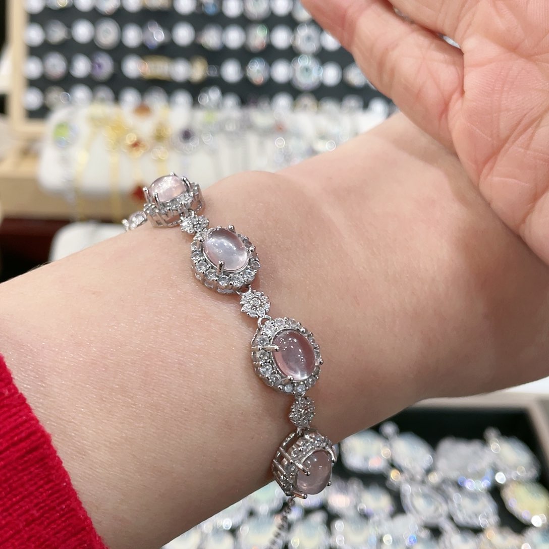 芙蓉石手链银S925镶嵌不**.