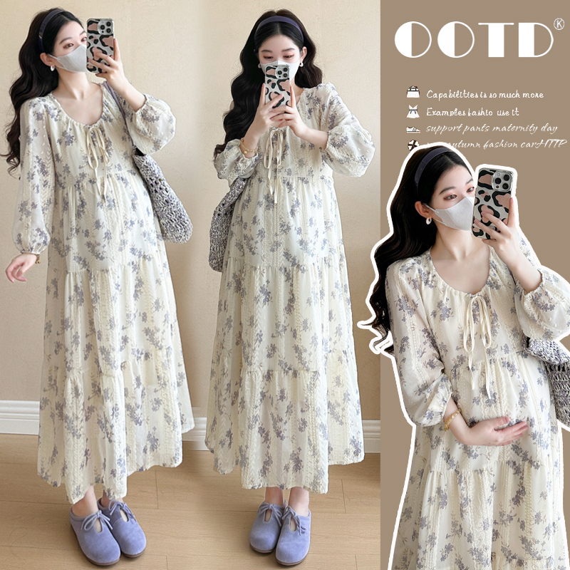 【小富婆孕装】2025春季新款网红韩版时尚刺绣减龄显瘦碎花连衣裙