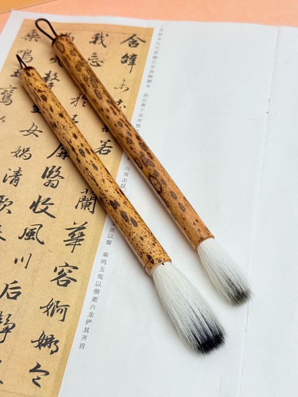 狐羊兼毫套装出锋5.2✖️1.3和4.2✖️1.2满花梅鹿竹笔杆行楷篆隶草书