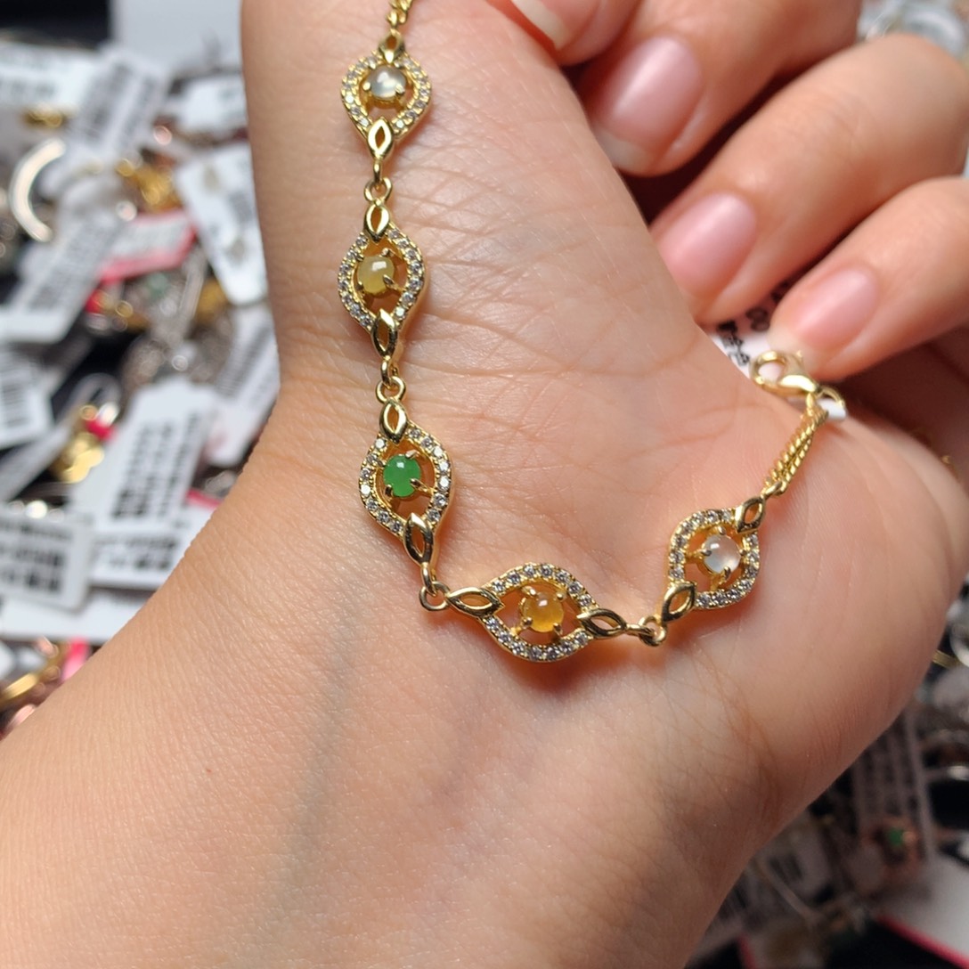 翡翠戒指银S925镶嵌天然翡翠手链