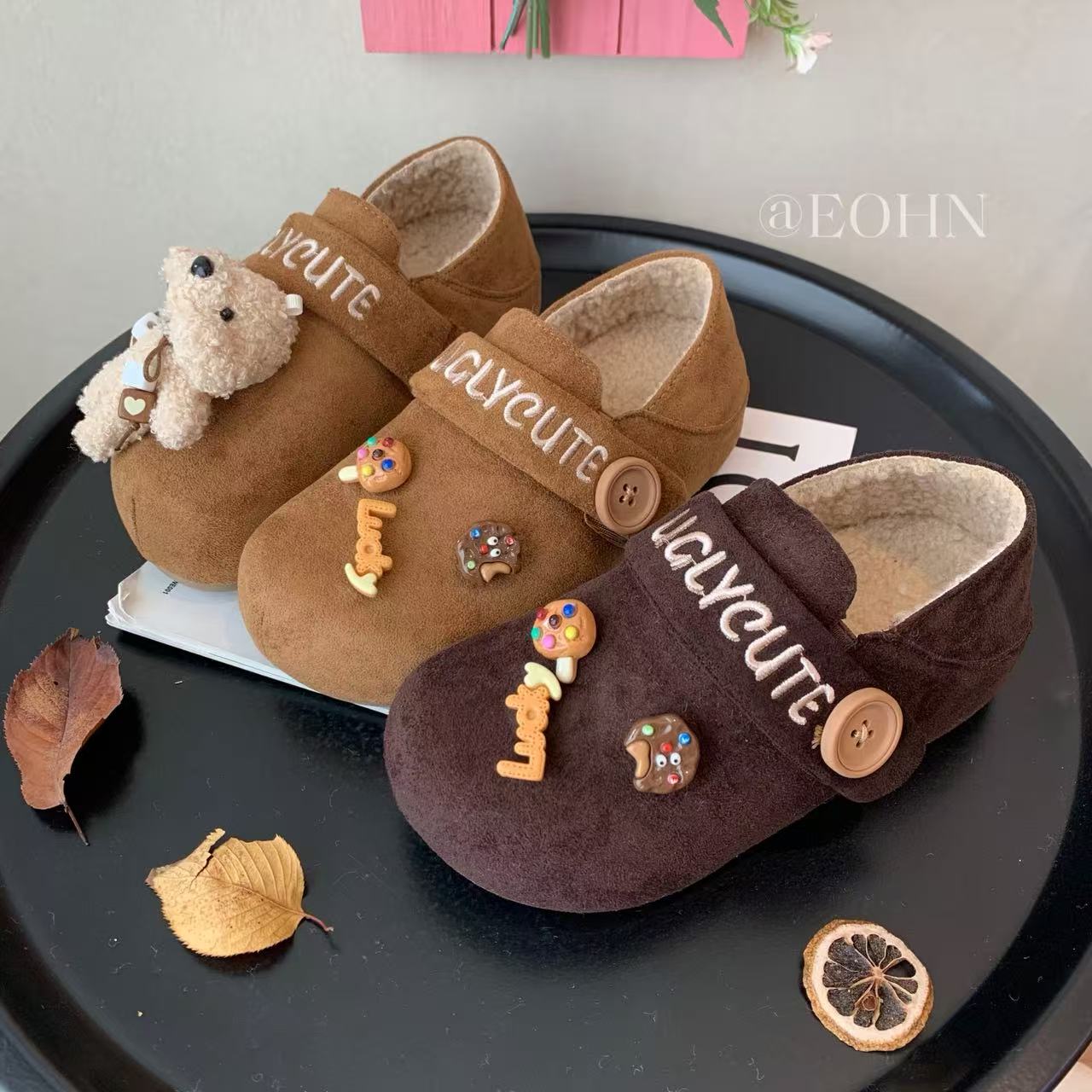 【eohn】2025冬季新款加绒保暖可爱勃肯鞋一鞋两穿圆头舒适一脚蹬