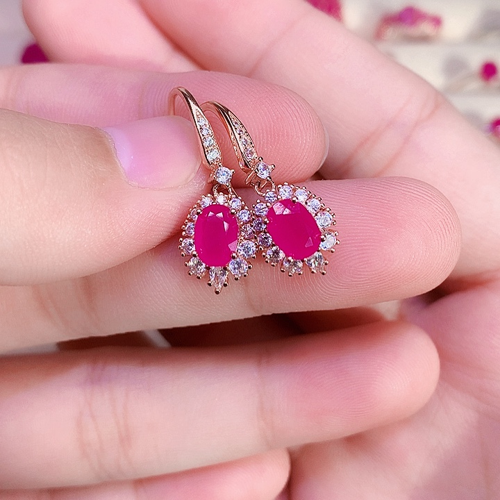 红宝石银S925镶嵌耳饰