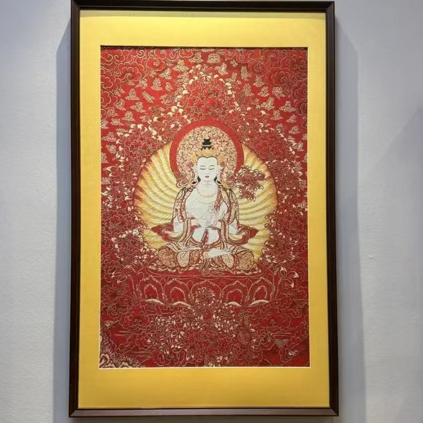 【大势至菩萨红卡】唐卡挂画实木装裱适用于办公室茶室书房装饰