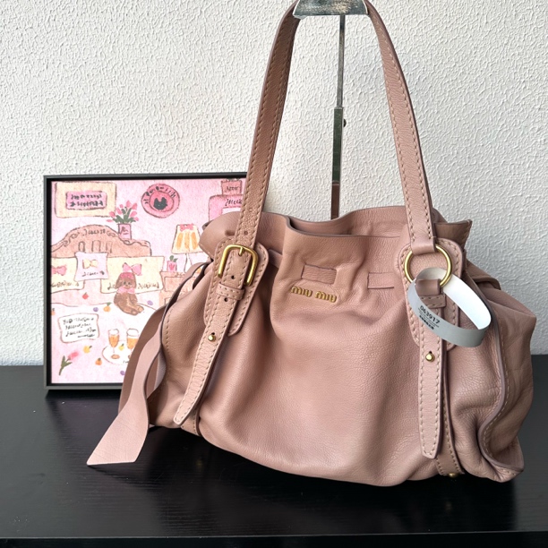 95新 MIU MIU/缪缪 粉色飘带托特单肩包063917