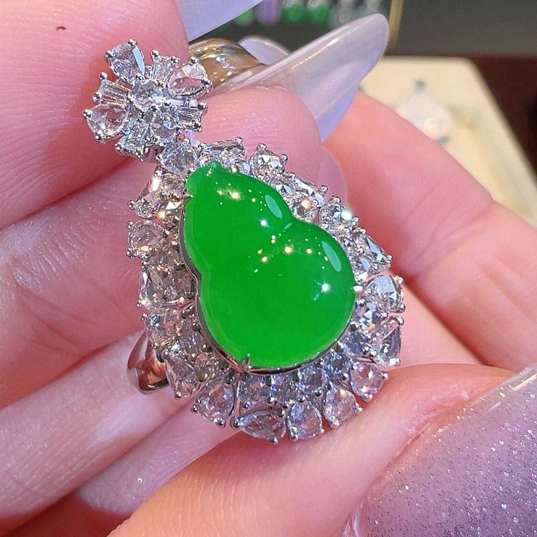 翡翠戒指18K金镶嵌两用款