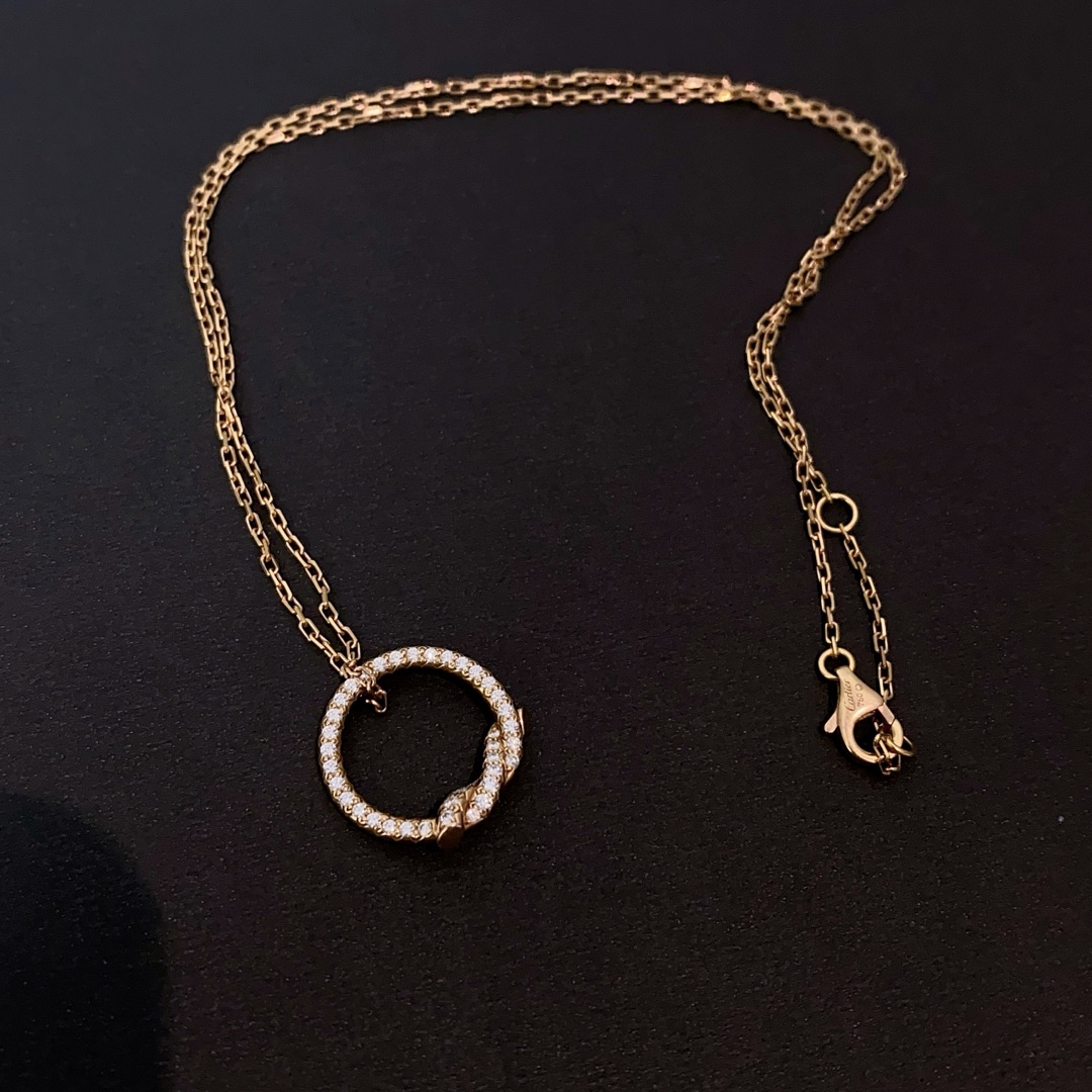 99新 Cartier/卡地亚 钉子交叉圆环项链单面满钻小号14669876
