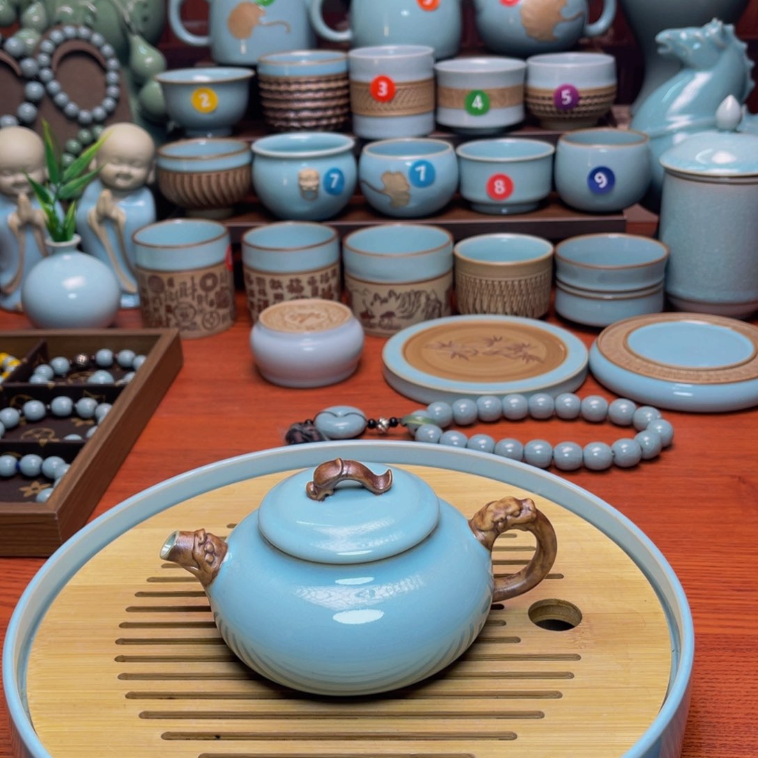 【闪购商品】摆件陶汝州单壶，壶，壶，杯，珠