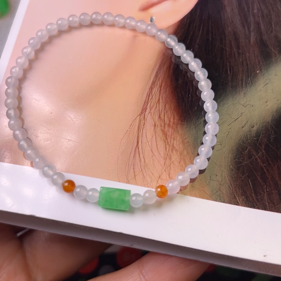 翡翠手链未镶嵌青***^手链