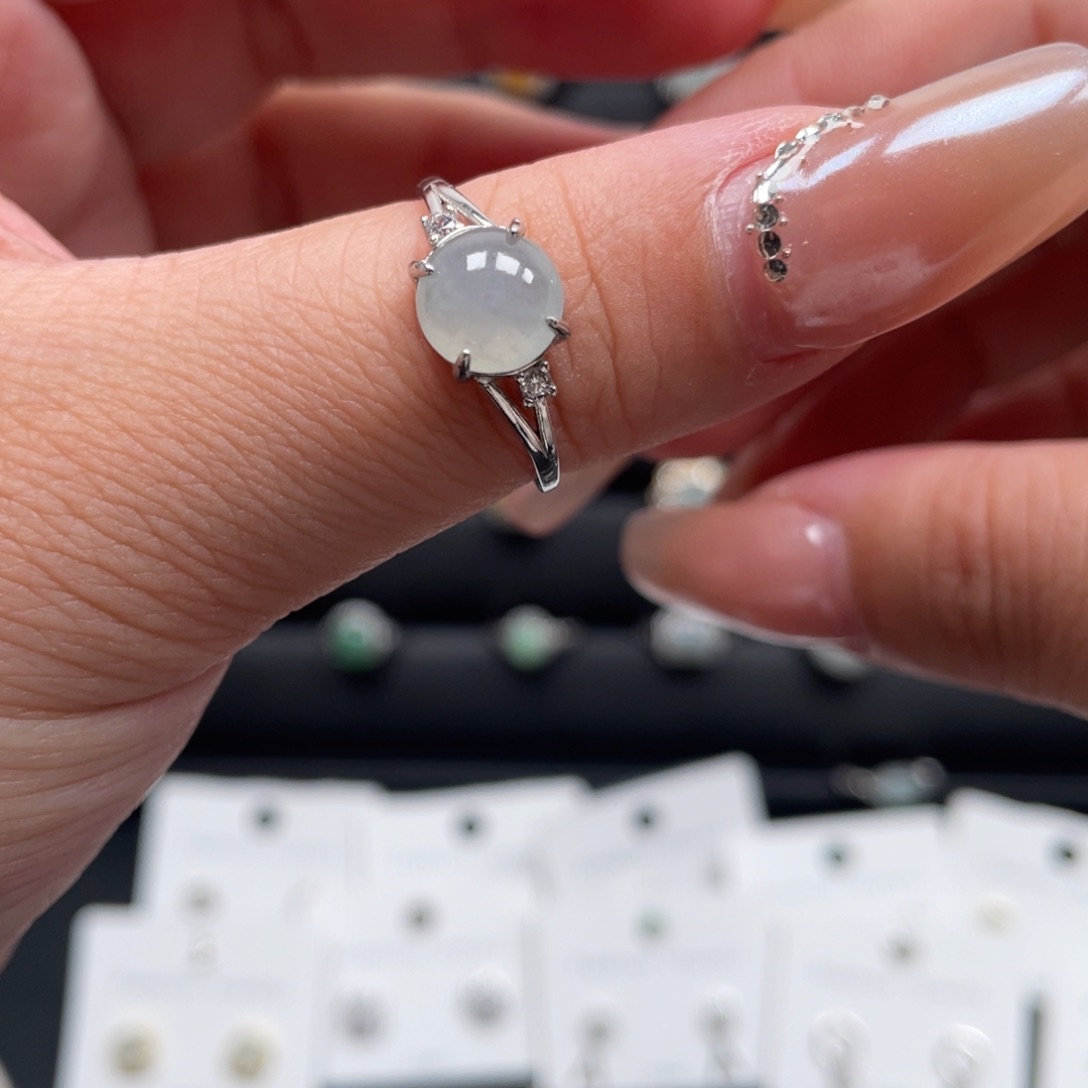 翡翠戒指银S925镶嵌戒指