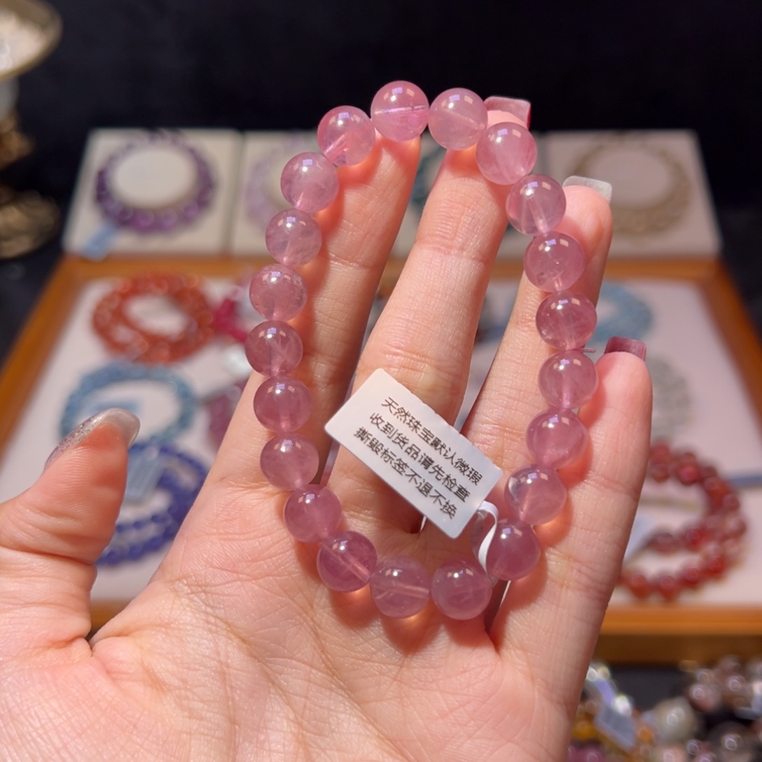 水晶手串未镶嵌9m收藏级老矿紫马粉