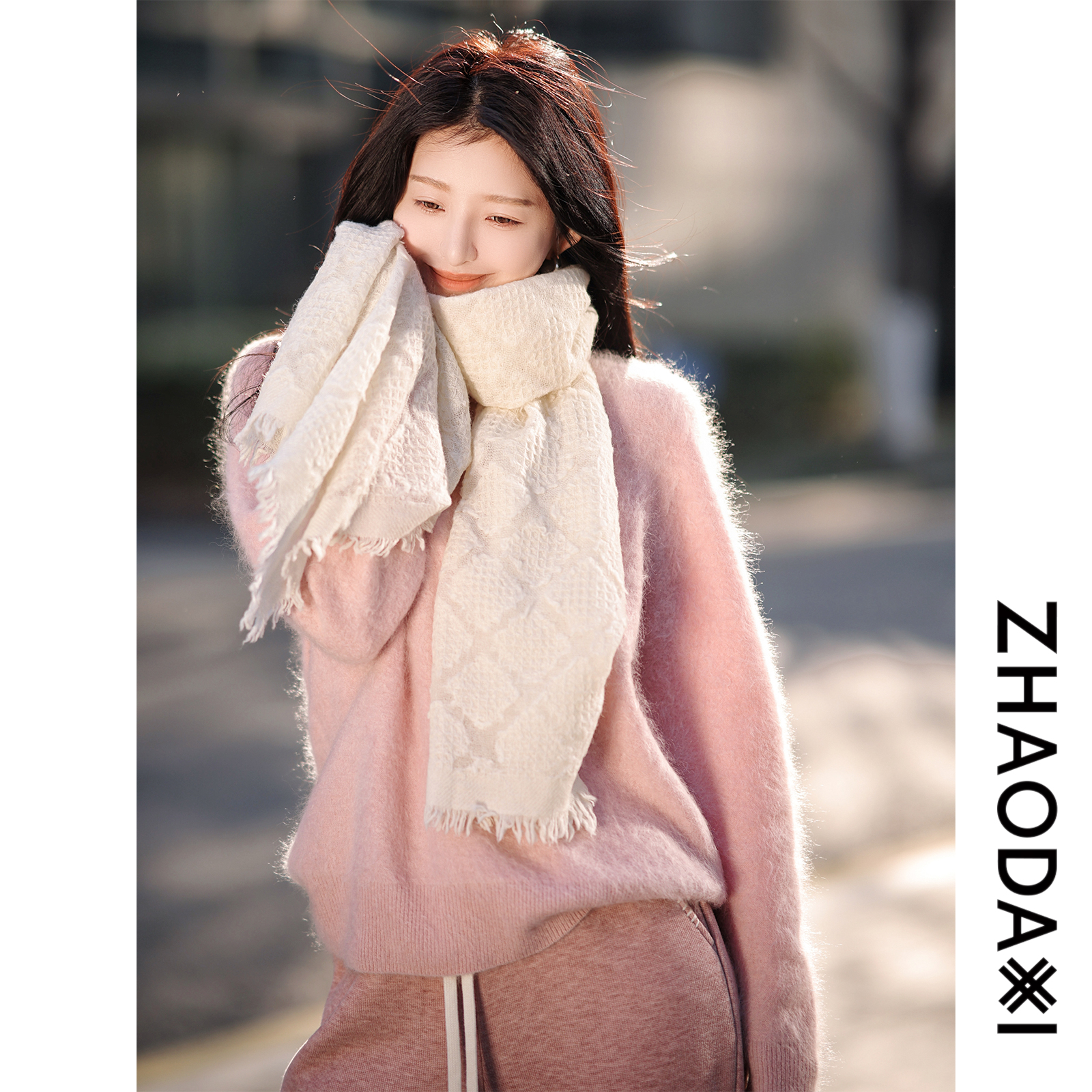 【赵大喜】冬日恋人羊绒围巾 | 100cashmere 轻盈仙气白色版本