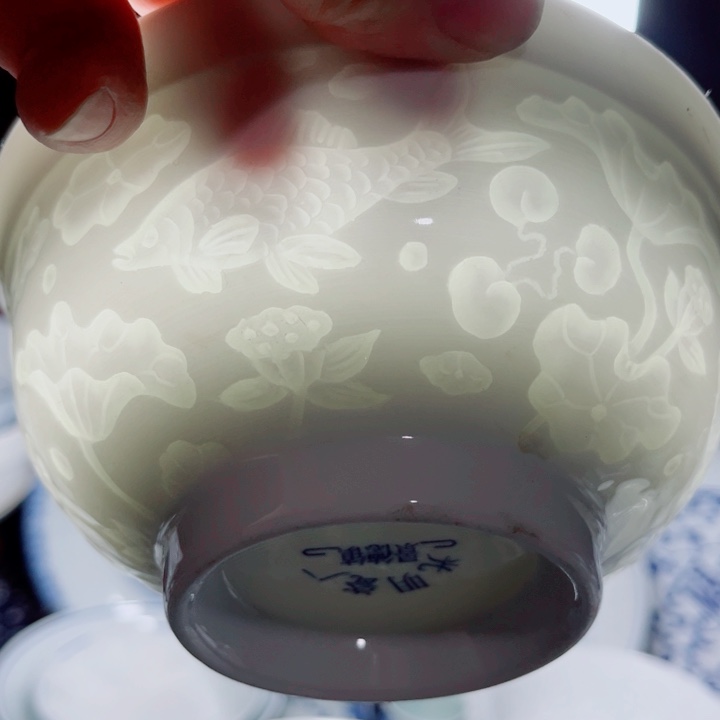 青花玲珑5.5寸饭碗鱼藻纹