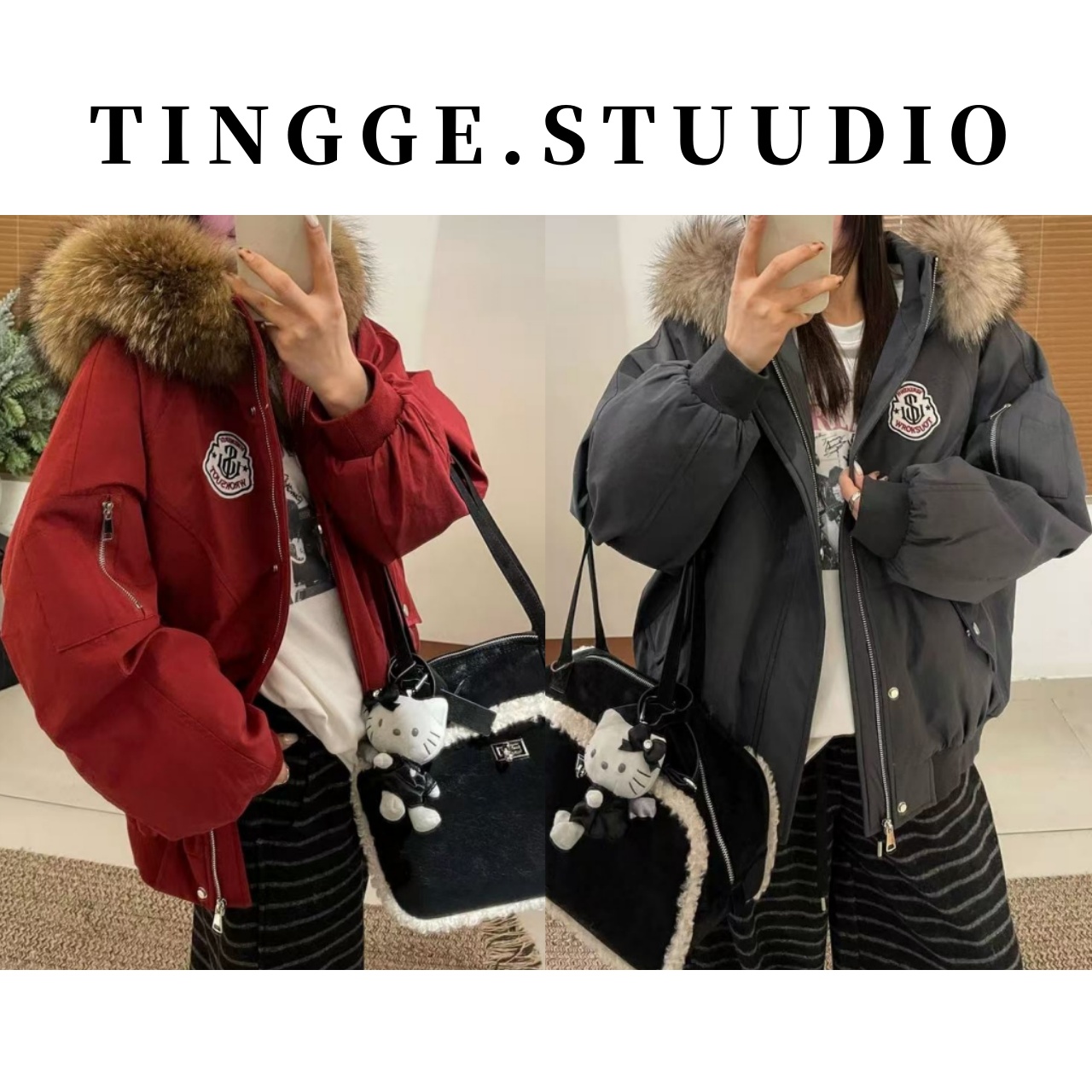 TING GE 冬季韩版时尚保暖连帽派克羽绒服外套【毛领可拆卸】 862