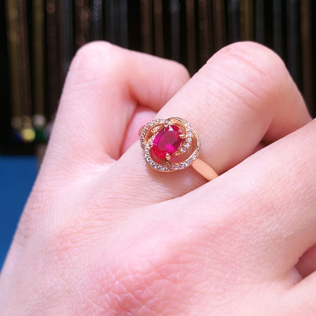 红宝石戒指银S925镶嵌