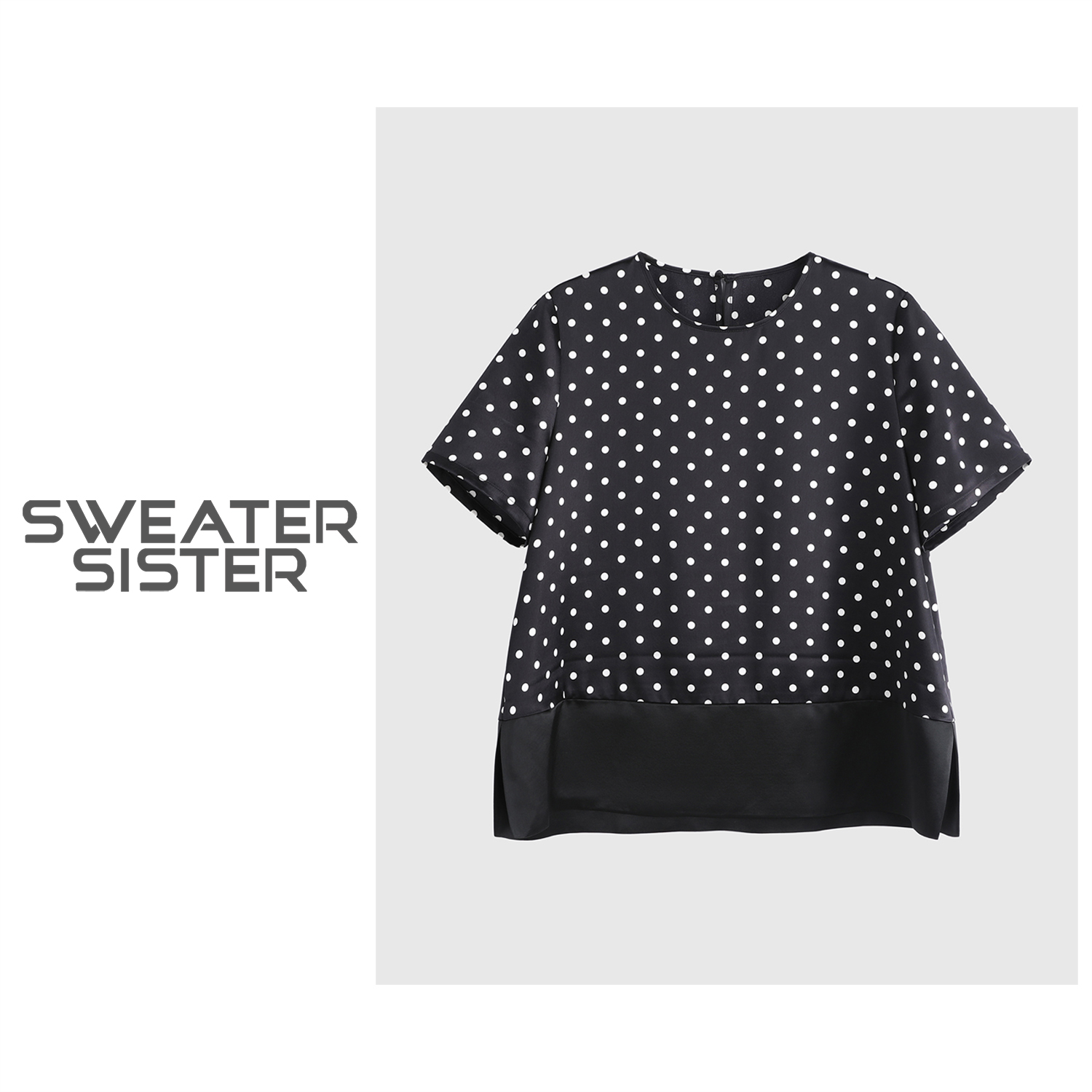 波点圆领醋酸短袖T恤舒适拼接上衣女515-02118