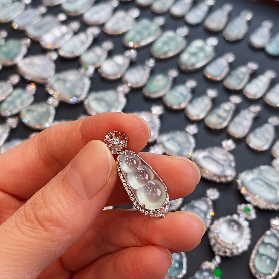 翡翠颈饰未镶嵌童*时天然缅甸a货翡翠福豆