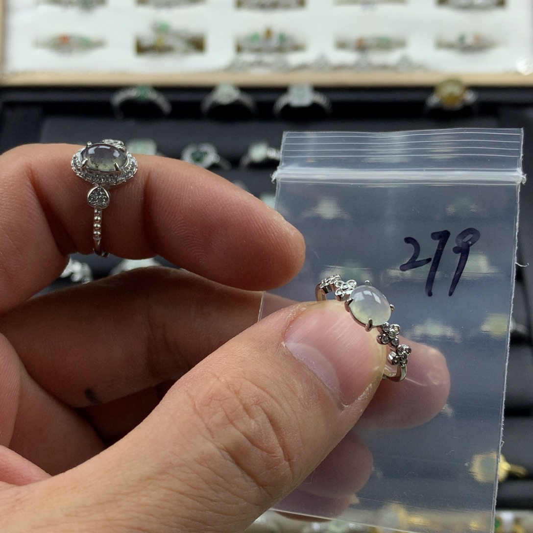 翡翠银S925镀金镶嵌戒指279