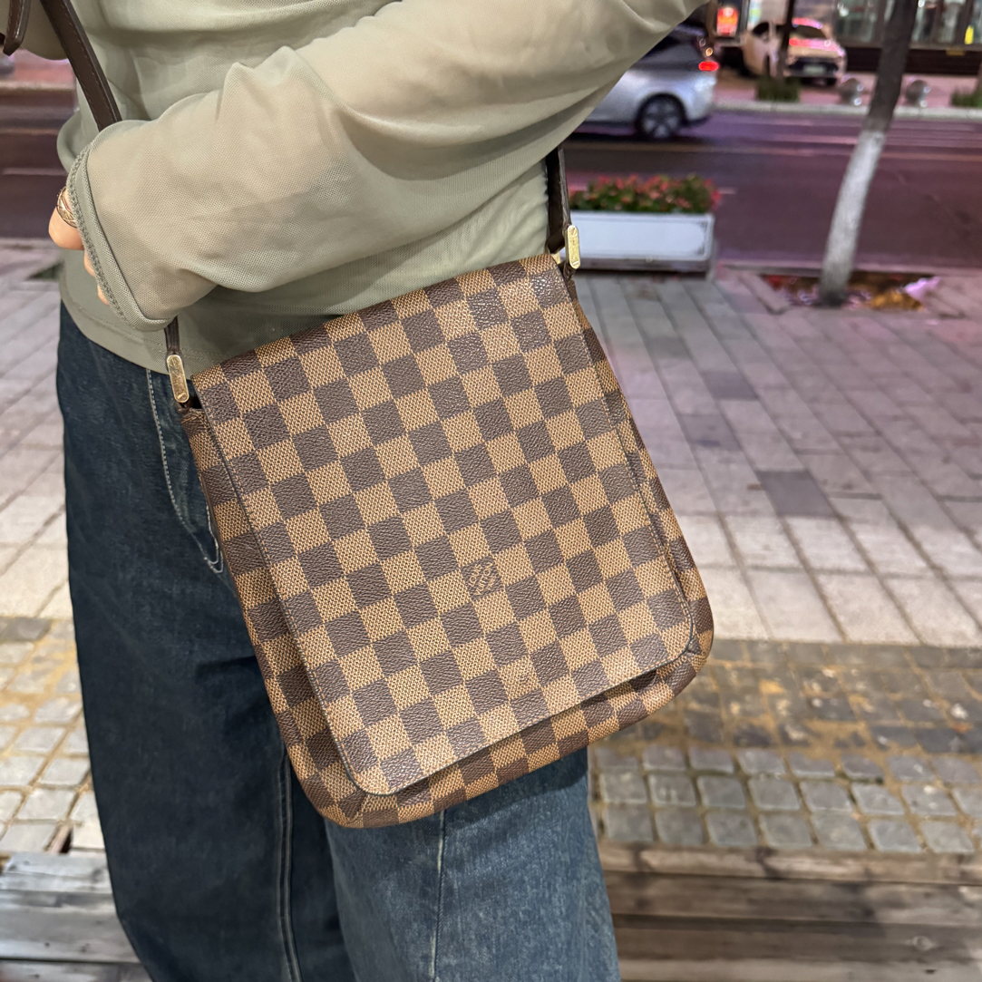 95新 LouisVuitton/路易威登 路易威登 棕棋盘小号王菲斜挎包