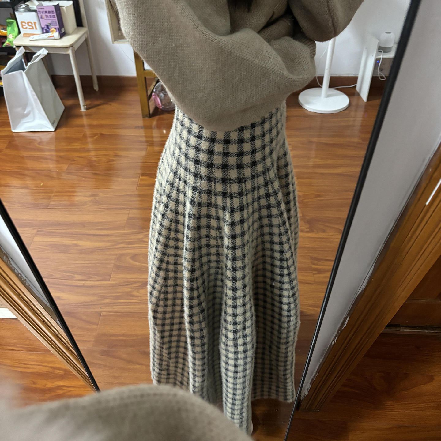 毛呢格子半身裙女秋冬2025新款绝美高腰显瘦加厚a字长裙子9239