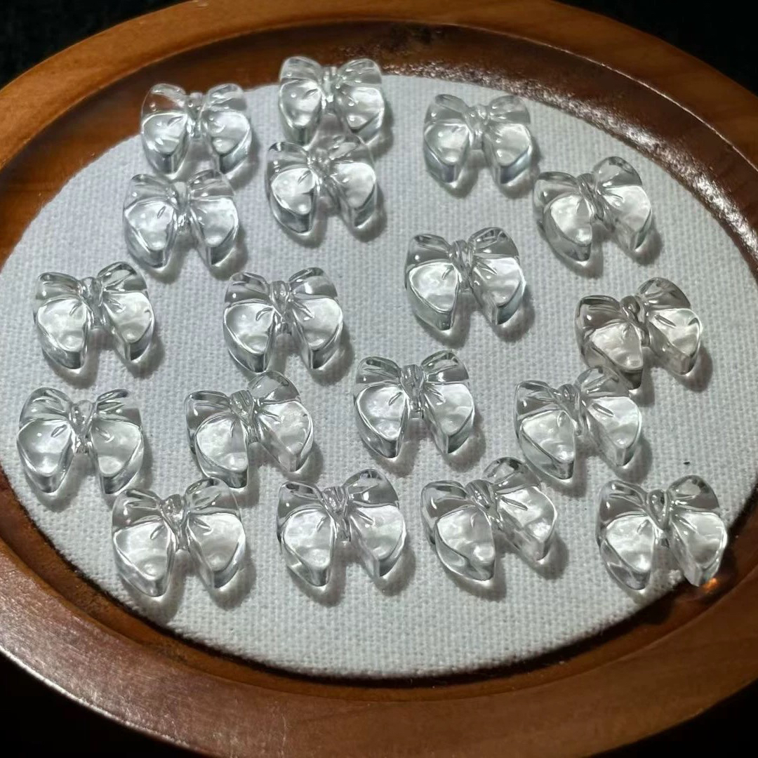 天然白水晶蝴蝶结通孔diy水晶通孔雕刻配件半成品串珠散珠子