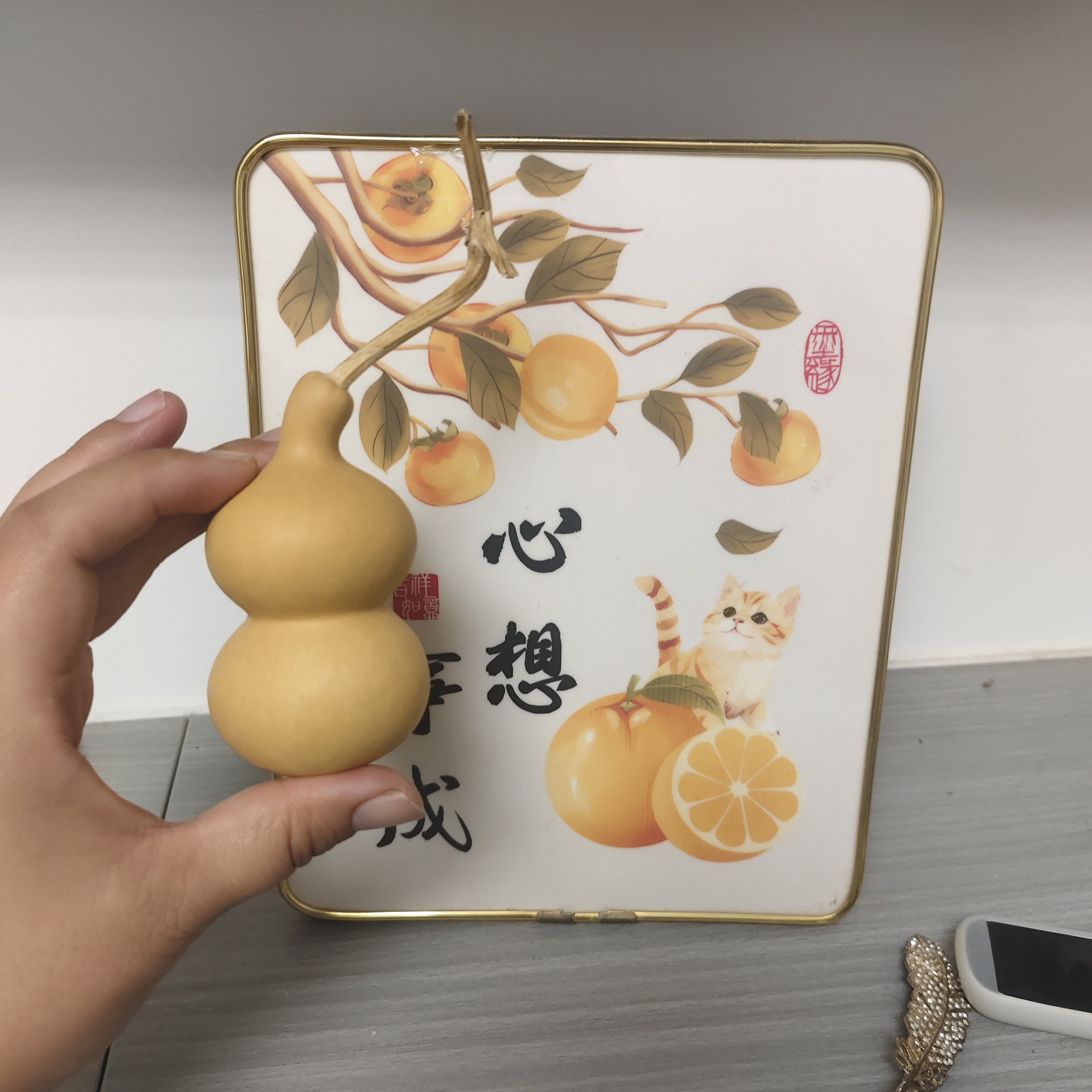 天然小葫芦文玩手把件带龙头可盘玩歪财小葫芦
