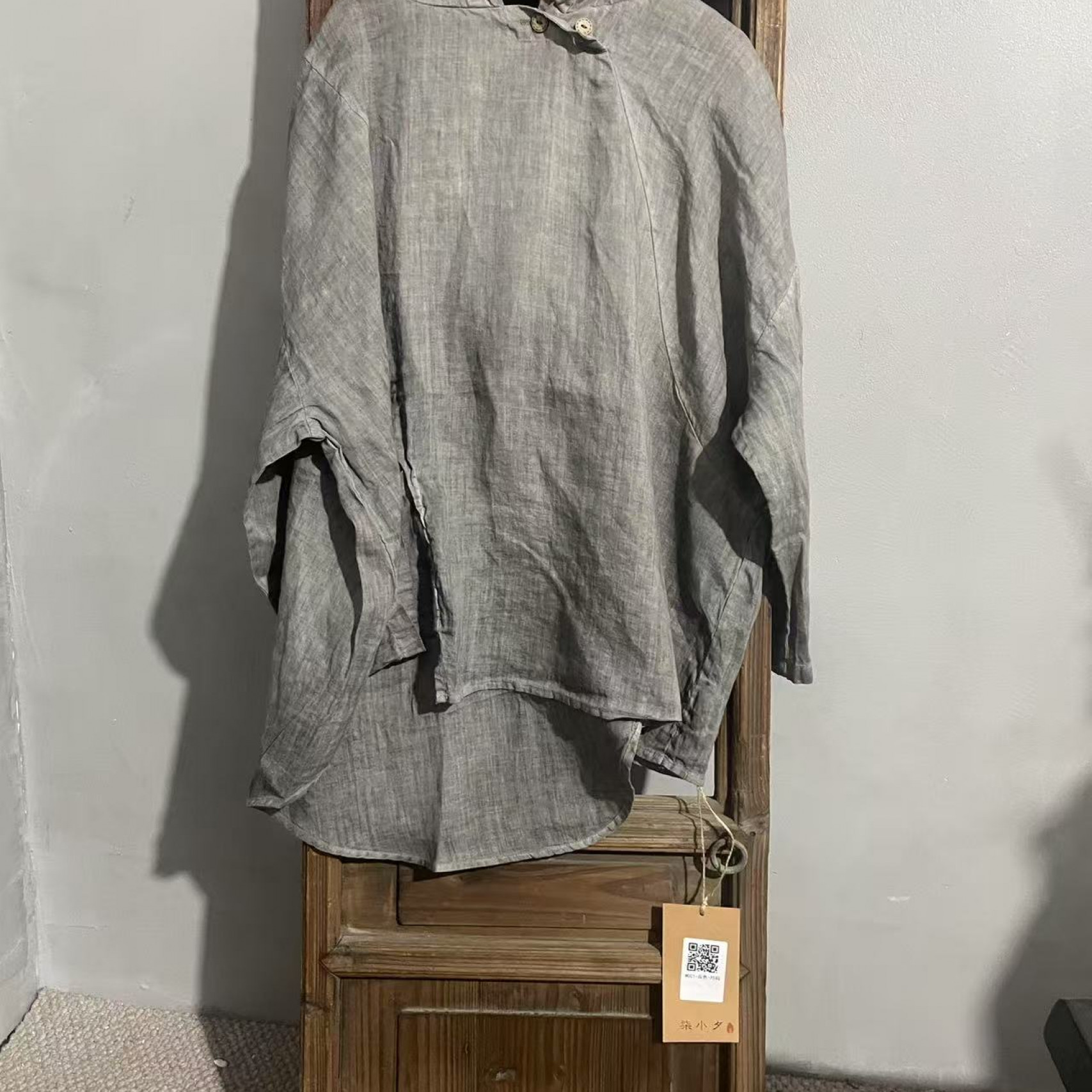 M001苎麻麻连帽上衣宽松显瘦设计简约薄款休闲斜襟套头衫