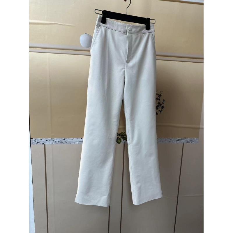 新款长款显瘦高腰时尚牛皮长裤春秋洋气百搭女士真皮直筒裤 2212