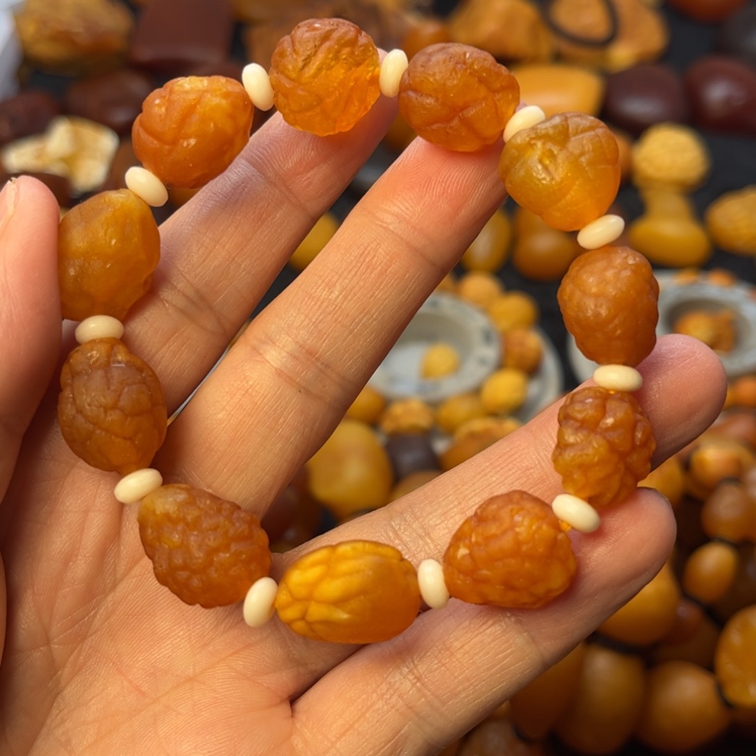 琥珀裸石未镶嵌天然蜜蜡手串