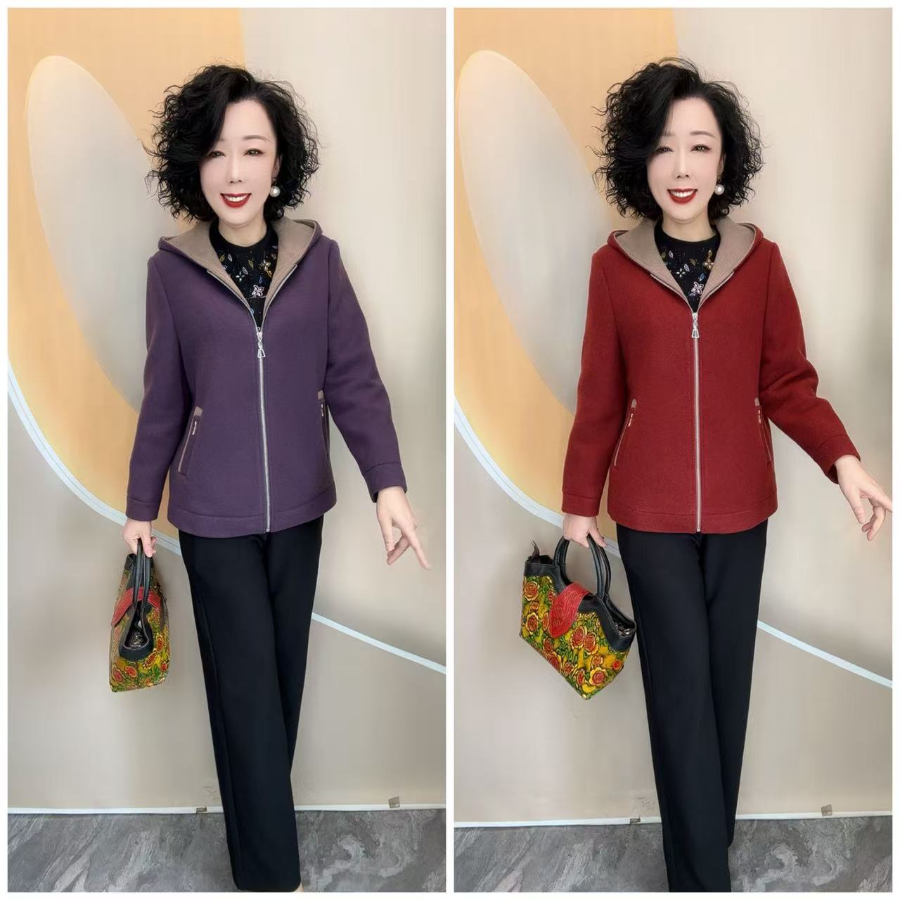 8829新款优雅妈妈加里衬宽松大码时尚洋气爆款厚外套，衣长65