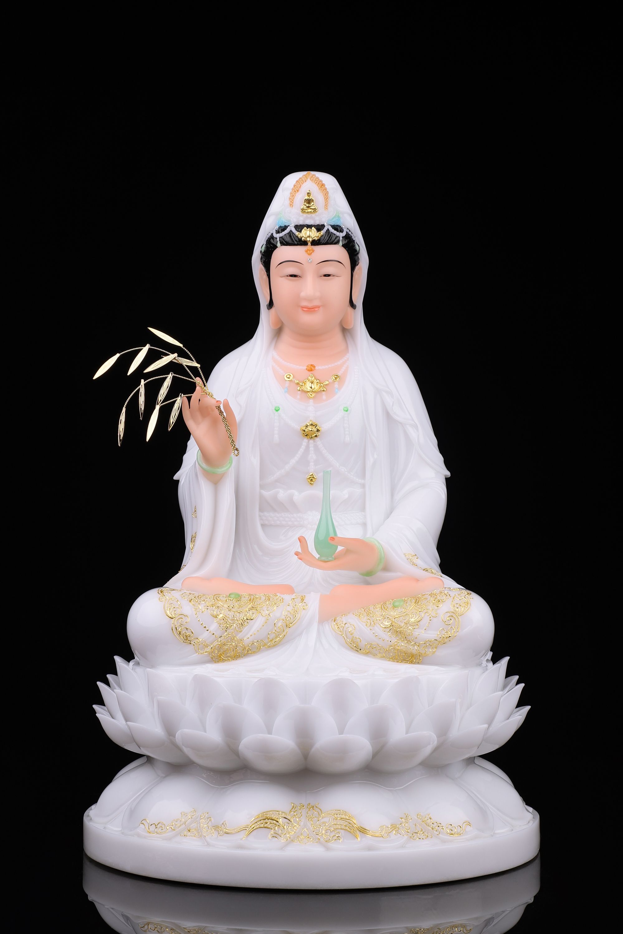 地藏王菩萨与观音菩萨合成白瓷汉白玉佛像家用供奉摆件