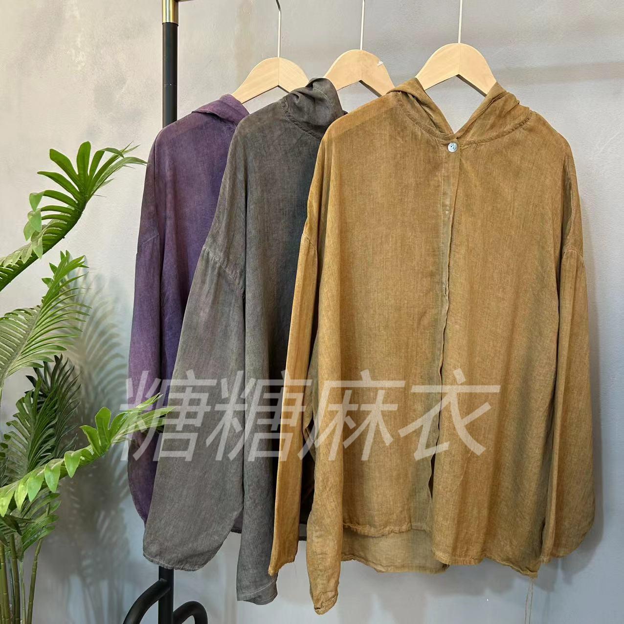 【M658】2025夏新款亚麻帽衫大码通勤休闲服（衣长67.胸围140）